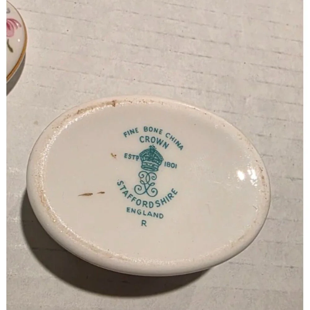 Bone China Porcelain Oval Floral Trinket Box 